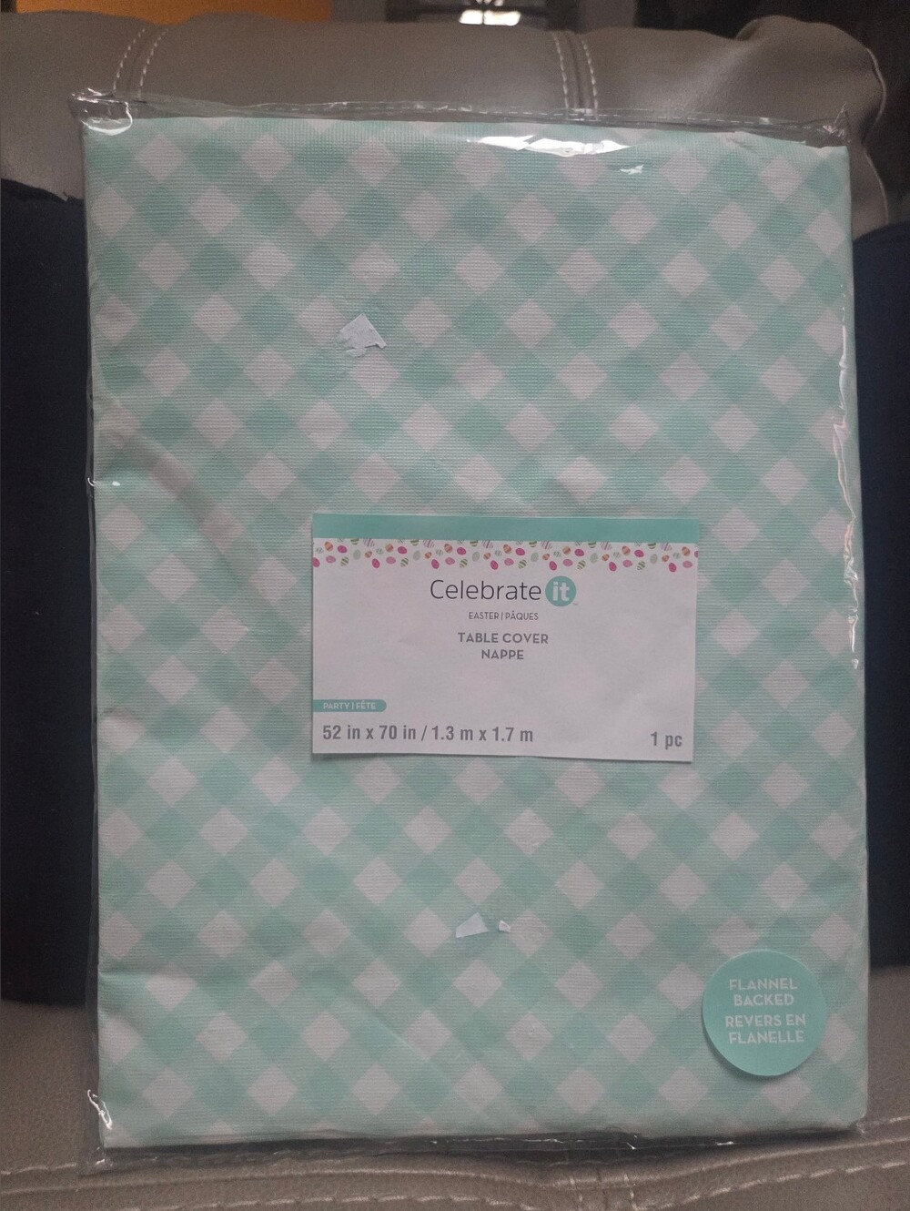New 52x70 Celebrate It Mint Green & White Polyester Tablecloth ~ Bin R